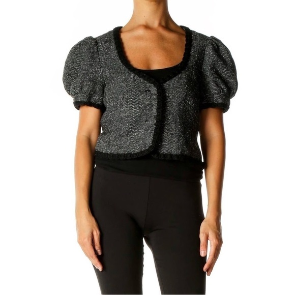 Women’s Trina Turk Wool Blend Tweed Scalloped Cropped Blazer. Size 4. - Picture 1 of 8